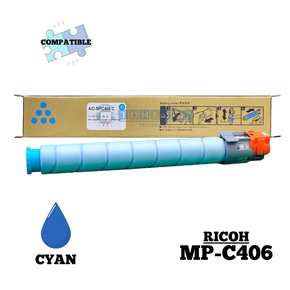 Toner Compatible Ricoh MP C406 Cyan - Alta Calidad Tonergy - Rendimiento 6,000 Páginas